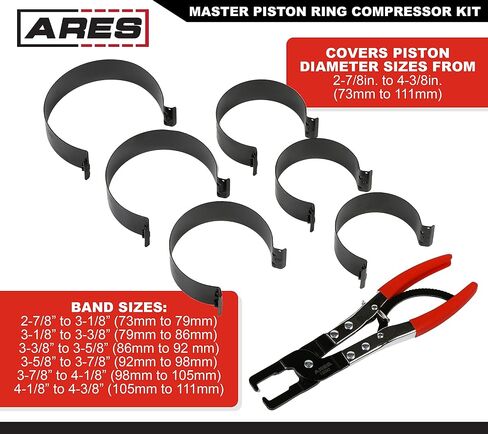 ARES 15092 - مجموعة ضاغط حلقة المكبس الرئيسية - هيكل فولاذي مختوم عالي التحمل لضغط قوي وآمن للشريط - تغطية حجم المكبس من 2-7/8 بوصة إلى 4-3/8 بوصة (73 مم إلى 111 مم) in Saudi Arabia