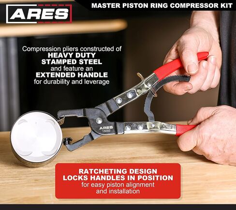 ARES 15092 - مجموعة ضاغط حلقة المكبس الرئيسية - هيكل فولاذي مختوم عالي التحمل لضغط قوي وآمن للشريط - تغطية حجم المكبس من 2-7/8 بوصة إلى 4-3/8 بوصة (73 مم إلى 111 مم) in Saudi Arabia