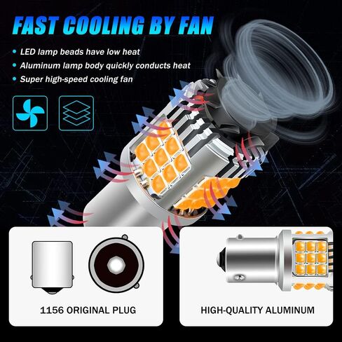 Sidaqi 1156 LED لمبة إشارة الانعطاف CANBUS خالية من الأخطاء 2640LM 600% فائقة السطوع 7507 PY21W BAU15S لمبة وامضة كهرمانية مدمجة في مقاوم مضاد لمروحة تبريد فلاش مفرطة (حزمة من 2) in Kuwait