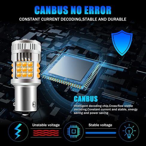 Sidaqi 1156 LED لمبة إشارة الانعطاف CANBUS خالية من الأخطاء 2640LM 600% فائقة السطوع 7507 PY21W BAU15S لمبة وامضة كهرمانية مدمجة في مقاوم مضاد لمروحة تبريد فلاش مفرطة (حزمة من 2) in Kuwait