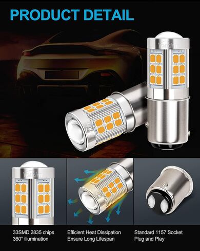 Yorkim 1157 LED Bulb Amber, 1157 led turn signal bulb, 2357 led bulb 2057 7528 BAY15D Replacement for Turn Signal Blinker Lights Side Marker Lights, Amber Yellow, pack of 2 in Saudi Arabia