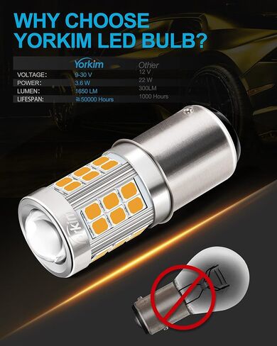 Yorkim 1157 LED Bulb Amber, 1157 led turn signal bulb, 2357 led bulb 2057 7528 BAY15D Replacement for Turn Signal Blinker Lights Side Marker Lights, Amber Yellow, pack of 2 in Saudi Arabia