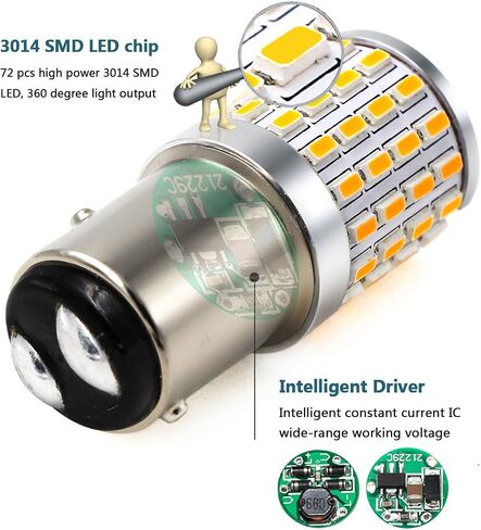 PHINLION 2057 1157 مصابيح LED برتقالية صفراء فائقة السطوع 3014 72-SMD 1034 2357 7528 لمبة LED لإشارة الانعطاف الوامضة لوقوف السيارات، أصفر كهرماني in Kuwait