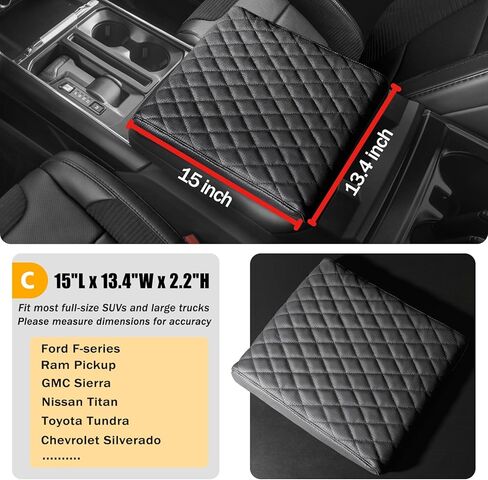 Car Center Console Cover pad Genuine Cowhide Leather,Black Armrest Box mat, Vehicle Arm Rest Cushion Protector,Memory Foam true cow Leather,Consoles Hand Rest Pillow(sizeA 12 x 6.3 x 2.2 inch) in Saudi Arabia