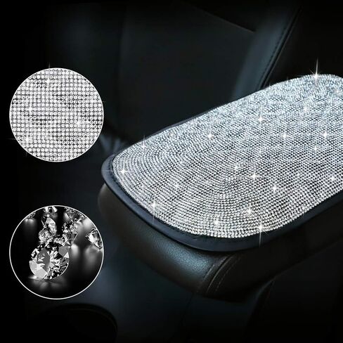 OTOSTAR Bling Bling Car Armrest Cover Luster Crystal Car Center Console Cover Protector Universal Auto Arm Rest Cushion Pads Car Interior Decor Accessories (Red) in Saudi Arabia