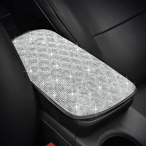 SAVORI Bling Car Armrest Cover Diamond Rhinestone Auto Center Console Cover Protector Arm Rest Cushion Pads Universal Bling Car Accessories for Women Girl Cute Vehicle Interior Decor (White) in Saudi Arabia