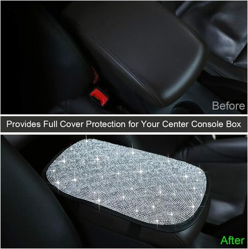 OTOSTAR Bling Bling Car Armrest Cover Luster Crystal Car Center Console Cover Protector Universal Auto Arm Rest Cushion Pads Car Interior Decor Accessories (Red) in Saudi Arabia