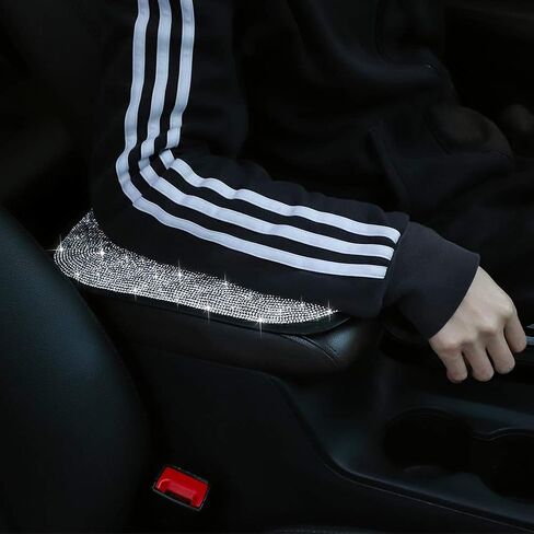 OTOSTAR Bling Bling Car Armrest Cover Luster Crystal Car Center Console Cover Protector Universal Auto Arm Rest Cushion Pads Car Interior Decor Accessories (Red) in Saudi Arabia