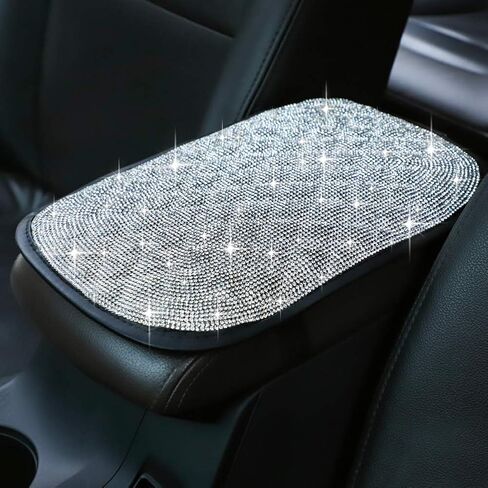 OTOSTAR Bling Bling Car Armrest Cover Luster Crystal Car Center Console Cover Protector Universal Auto Arm Rest Cushion Pads Car Interior Decor Accessories (Red) in Saudi Arabia