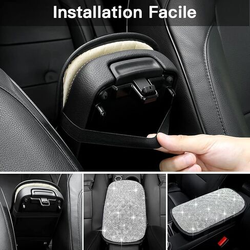 SAVORI Bling Car Armrest Cover Diamond Rhinestone Auto Center Console Cover Protector Arm Rest Cushion Pads Universal Bling Car Accessories for Women Girl Cute Vehicle Interior Decor (White) in Saudi Arabia