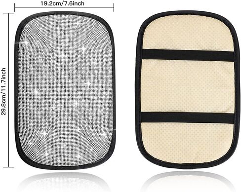 SAVORI Bling Car Armrest Cover Diamond Rhinestone Auto Center Console Cover Protector Arm Rest Cushion Pads Universal Bling Car Accessories for Women Girl Cute Vehicle Interior Decor (White) in Saudi Arabia