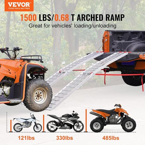 VEVOR Motorcycle Ramps, 750lbs Folding Loading Ramps for Pickup Trucks Bed, Trailers Ramp with Load Straps for Motorcycle, Dirt Bike, UTV, Lawn Mower, Truck, Snowblower, Cargo Trailer, 89"L x 12"W,1Pc in Saudi Arabia