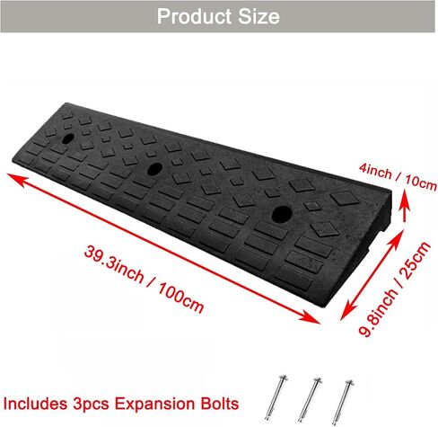 Nisorpa 5" Rubber Curb Ramps 10 Ton Heavy Duty Loading Driveway Ramps with 4 Expansion Screws, Wheelchair Threshold Non-Slip Ramp for Trucks Cars Motorhome Forklifts, 39.3x11.8x5 Inch (Black+Yellow) in Saudi Arabia