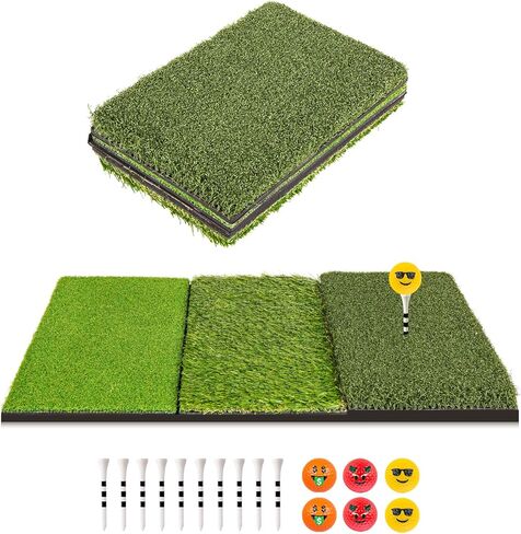 بساط ضرب الجولف ثلاثي العشب مع قاعدة شديدة التحمل، بساط تدريب الجولف مقاس 15 × 30 بوصة مثالي للتدريب الداخلي والخارجي، بساط عشب الجولف قابل للطي لتقطيع القيادة في الفناء الخلفي in Kuwait