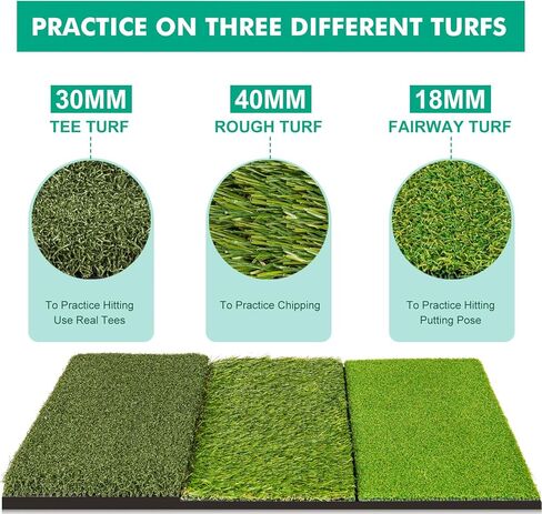 بساط ضرب الجولف ثلاثي العشب مع قاعدة شديدة التحمل، بساط تدريب الجولف مقاس 15 × 30 بوصة مثالي للتدريب الداخلي والخارجي، بساط عشب الجولف قابل للطي لتقطيع القيادة في الفناء الخلفي in Kuwait