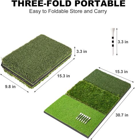 بساط ضرب الجولف ثلاثي العشب مع قاعدة شديدة التحمل، بساط تدريب الجولف مقاس 15 × 30 بوصة مثالي للتدريب الداخلي والخارجي، بساط عشب الجولف قابل للطي لتقطيع القيادة في الفناء الخلفي in Kuwait