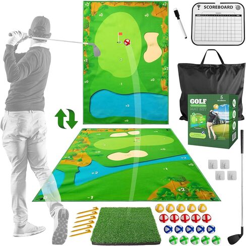 لعبة SuiMono Golf Chipping - سجادة جولف مزدوجة الجوانب، تصميم ملعب جولف واقعي ونظام تسجيل، تتضمن نادي بطول قابل للتعديل - بساط جولف سميك يشبه العشب للعبة جولف عائلية داخلية/خارجية in Kuwait