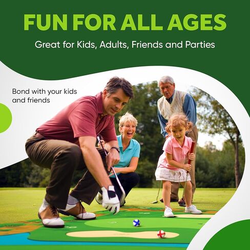 لعبة SuiMono Golf Chipping - سجادة جولف مزدوجة الجوانب، تصميم ملعب جولف واقعي ونظام تسجيل، تتضمن نادي بطول قابل للتعديل - بساط جولف سميك يشبه العشب للعبة جولف عائلية داخلية/خارجية in Kuwait