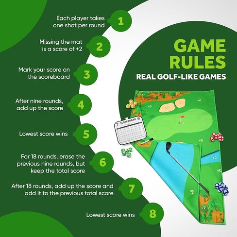 لعبة SuiMono Golf Chipping - سجادة جولف مزدوجة الجوانب، تصميم ملعب جولف واقعي ونظام تسجيل، تتضمن نادي بطول قابل للتعديل - بساط جولف سميك يشبه العشب للعبة جولف عائلية داخلية/خارجية in Kuwait