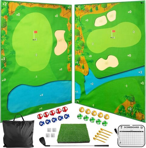 لعبة SuiMono Golf Chipping - سجادة جولف مزدوجة الجوانب، تصميم ملعب جولف واقعي ونظام تسجيل، تتضمن نادي بطول قابل للتعديل - بساط جولف سميك يشبه العشب للعبة جولف عائلية داخلية/خارجية in Kuwait