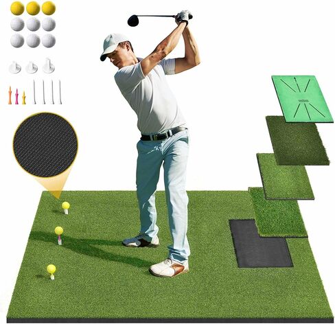 DWVO Golf Hitting Mat 5×4ft Golf Mat مع 4 إدراجات فيلكرو قابلة للتبديل 21 مم / 26 مم حصير تدريب الجولف مضاد للانزلاق أسفل العشب الاصطناعي ممارسة الجولف للداخل والخارج in Kuwait