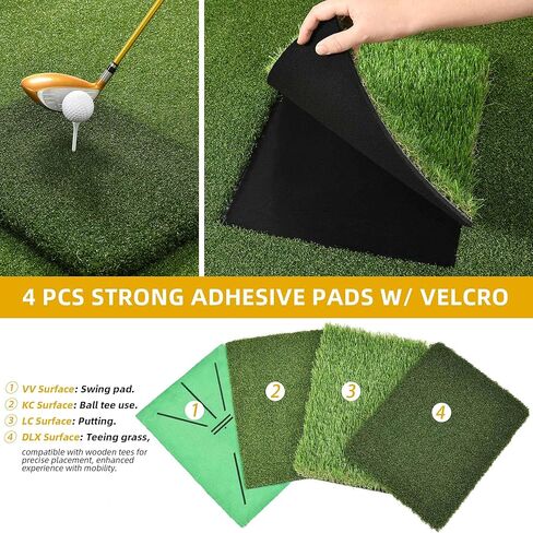 DWVO Golf Hitting Mat 5×4ft Golf Mat with 4 Velcro Interchangeable Inserts 21MM/26MM Golf Training Mats Anti-Slip Bottom Artificial Turf Golf Practice Mats for Indoor Outdoor in Saudi Arabia
