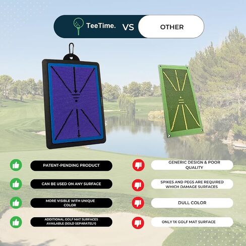 بساط تدريب الجولف من TeeTime - في انتظار الحصول على براءة اختراع - مدرب تأرجح متعدد الاستخدامات مع أسطح قابلة للتبديل، تصميم ترتر مزدوج اللون - مثالي لتدريب الجولف في الأماكن المغلقة/الخارجية - يتضمن مشبك حمل in Kuwait