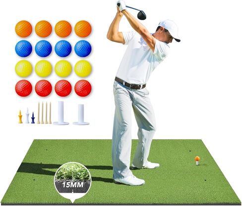 بساط الجولف، بساط ضرب الجولف مقاس 5 × 4 أقدام مع 16 كرة جولف إسفنجية و9 تي شيرت جولف، سجادات جولف من العشب الصناعي للتمرين في الهواء الطلق، سمك قياسي in Kuwait