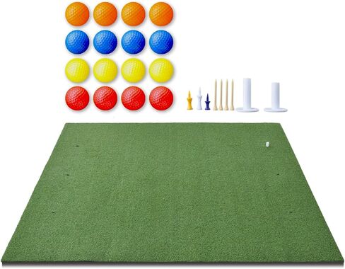 بساط الجولف، بساط ضرب الجولف مقاس 5 × 4 أقدام مع 16 كرة جولف إسفنجية و9 تي شيرت جولف، سجادات جولف من العشب الصناعي للتمرين في الهواء الطلق، سمك قياسي in Kuwait