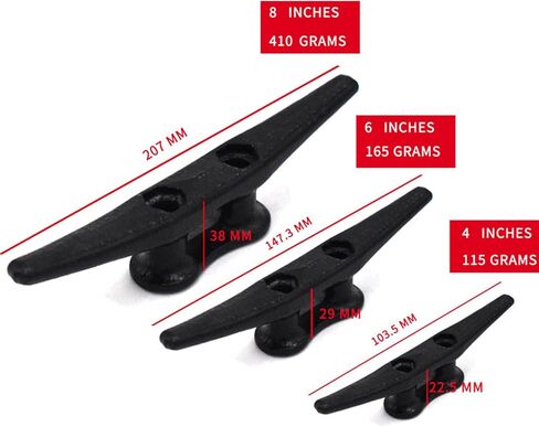Black Boat Cleats 4in,6in,8in,Rope Cleat Galvanized Cast Iron Dock Cleat for Marine or Decorative Applications 4PACK in Kuwait