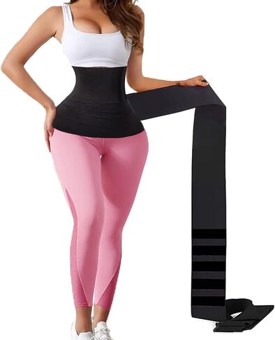 Wrap Waist Trainer for Women Waist Wraps for Stomach Snatch Me Up Bandage Tummy Wrap Invisible Plus Size Trimmer Belt Sweat Body Shaper Snatcher 19.6ft Black in Saudi Arabia