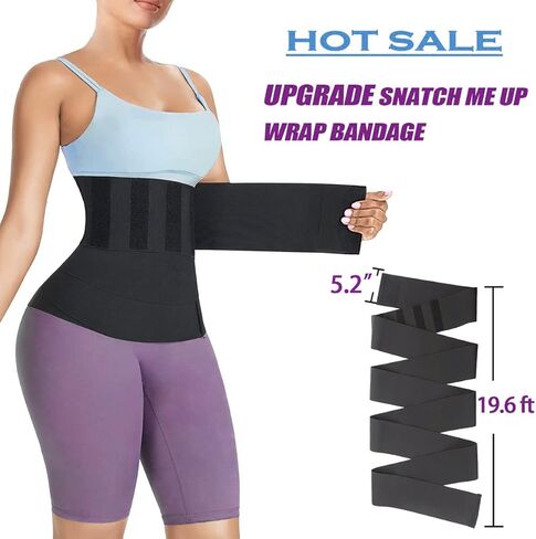 Wrap Waist Trainer for Women Waist Wraps for Stomach Snatch Me Up Bandage Tummy Wrap Invisible Plus Size Trimmer Belt Sweat Body Shaper Snatcher 19.6ft Black in Saudi Arabia