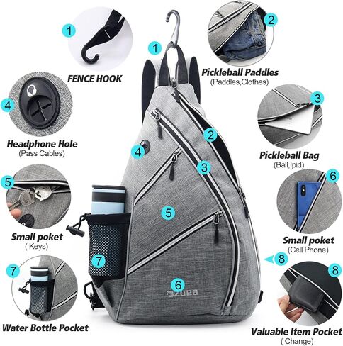ZOEA Pickleball Bag, Sport Pickleball Sling Bag for Women Man, Adjustable Pickleball Backpack with Fence Hook Water Bottle Holder, Fits 4 Paddles and All Your Other Gear in Saudi Arabia