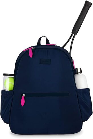 Ame & Lulu Courtside 2.0 Tennis Backpack - Padded & Adjustable Straps - Contains Two Exterior Water Bottle Pockets - Navy in Saudi Arabia