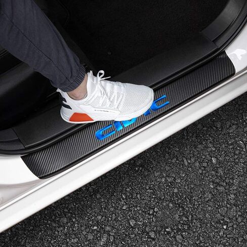 LEXLEY For Honda 2005-2023 2024 4-Door CIVIC Carbon Fiber Style Leather Door Sill Protector Anti-Dirty Scuff Plate Cover Guard Sills Protector Trim,Welcome Pedal Protect 4PCS -BLUE in Kuwait