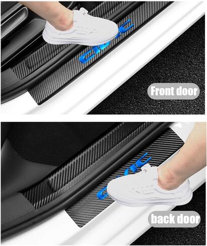 LEXLEY For Honda 2005-2023 2024 4-Door CIVIC Carbon Fiber Style Leather Door Sill Protector Anti-Dirty Scuff Plate Cover Guard Sills Protector Trim,Welcome Pedal Protect 4PCS -BLUE in Kuwait
