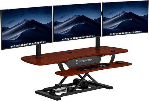 VERSADESK PowerPro 36 Inch Electric Standing Desk Converter, Height Adjustable Sit to Stand Up Desk Riser, Laptop and Dual Monitor Desktop Workstation with Wide Keyboard Tray and USB Port, Black in Kuwait