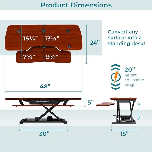 VERSADESK PowerPro 36 Inch Electric Standing Desk Converter, Height Adjustable Sit to Stand Up Desk Riser, Laptop and Dual Monitor Desktop Workstation with Wide Keyboard Tray and USB Port, Black in Kuwait