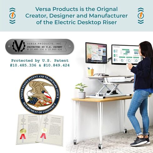 VERSADESK PowerPro 36 Inch Electric Standing Desk Converter, Height Adjustable Sit to Stand Up Desk Riser, Laptop and Dual Monitor Desktop Workstation with Wide Keyboard Tray and USB Port, Black in Kuwait
