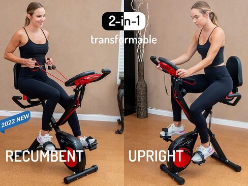 YYFITT 3-In-1 Folding Exercise Bike, Stationary Bikes for Home with Arm Workout Bands, Indoor Fitness Bike with 16 Levels Magnetic Resistance, Fully Support Back Pad and Phone/Tablet Holder, 2-in-1 Bike Frame in Saudi Arabia