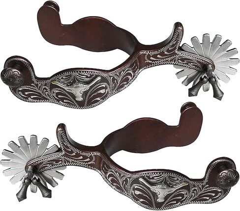 Centmehr Western Antiqued Spurs with German Silver Hand Engraved Trims and Rowel with Jingle Bobs in Kuwait