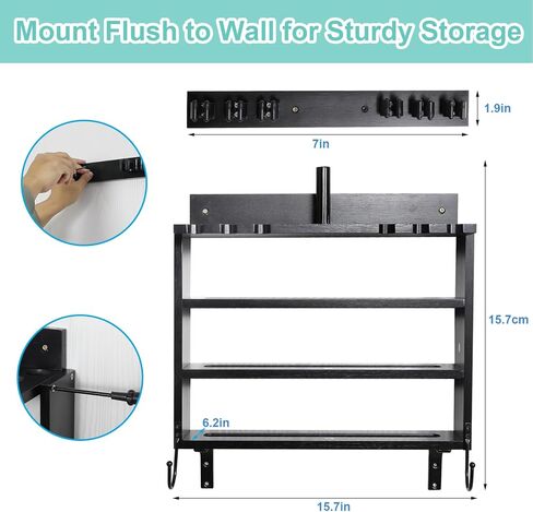 حامل عصا البلياردو من GUULIBERA، حامل عصا حمام السباحة على الحائط لـ 6 حامل عصا حمام السباحة ومجموعة كاملة من الكرات، حامل عصا البلياردو من الخشب الصلب 100%، رف عصا البلياردو لملحقات طاولة البلياردو in Kuwait