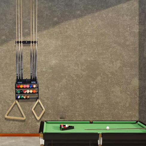 حامل عصا البلياردو من GUULIBERA، حامل عصا حمام السباحة على الحائط لـ 6 حامل عصا حمام السباحة ومجموعة كاملة من الكرات، حامل عصا البلياردو من الخشب الصلب 100%، رف عصا البلياردو لملحقات طاولة البلياردو in Kuwait