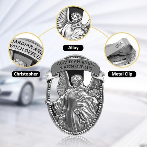 Guardian Angel Car Visor Clip, St. Christopher Medal for Car, Car Accessories Safety Gifts for New Driver Teens Boys Parent Family Friends, New Car Gifts in Kuwait