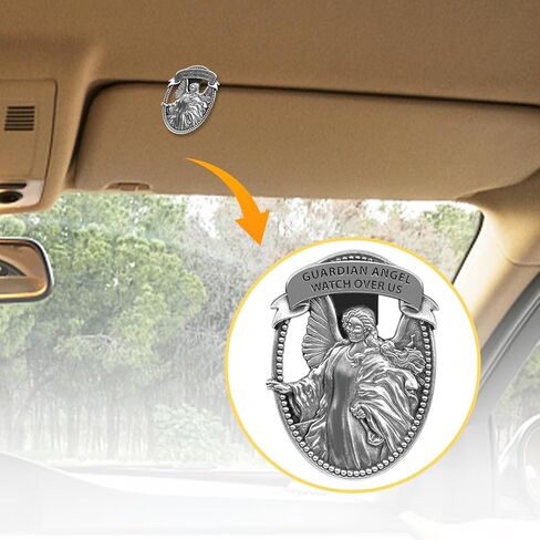 Guardian Angel Car Visor Clip, St. Christopher Medal for Car, Car Accessories Safety Gifts for New Driver Teens Boys Parent Family Friends, New Car Gifts in Kuwait