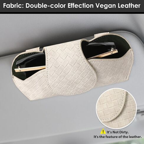 KINIVA Sunglasses Holder for Car Visor Leather Glasses Case with Clips for Car Visor Automotive Interior Visor Accessories Apply to All Car Models (10 Beige) in Kuwait