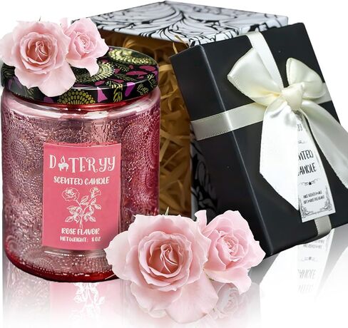 شمعة ديتري للعلاج العطري للمنزل معطرة بنسبة 8% من الزيوت العطرية، حرق لمدة 48 ساعة، هدايا شموع لتخفيف التوتر للنساء - مثالية لعيد الميلاد، وعيد الحب، وعيد الشكر، وعيد الأم - بنكهة الورد in Kuwait
