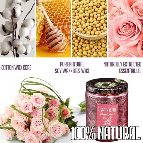 شمعة ديتري للعلاج العطري للمنزل معطرة بنسبة 8% من الزيوت العطرية، حرق لمدة 48 ساعة، هدايا شموع لتخفيف التوتر للنساء - مثالية لعيد الميلاد، وعيد الحب، وعيد الشكر، وعيد الأم - بنكهة الورد in Kuwait