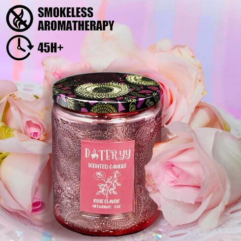 شمعة ديتري للعلاج العطري للمنزل معطرة بنسبة 8% من الزيوت العطرية، حرق لمدة 48 ساعة، هدايا شموع لتخفيف التوتر للنساء - مثالية لعيد الميلاد، وعيد الحب، وعيد الشكر، وعيد الأم - بنكهة الورد in Kuwait