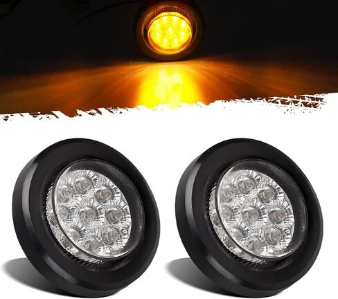Partsam 2Pcs 2" Amber 9LED Marker Clearance Lights, Flush Mount, wiht Grommet and Pigtail, Clear Lens, 2 inch round led trailer lights in Saudi Arabia